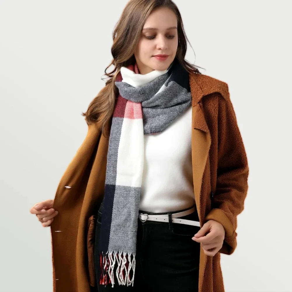 Womens Winter Scarf, Fashion Cashmere Feel Plaid Scarfs for Women, Pashmina Shaw
